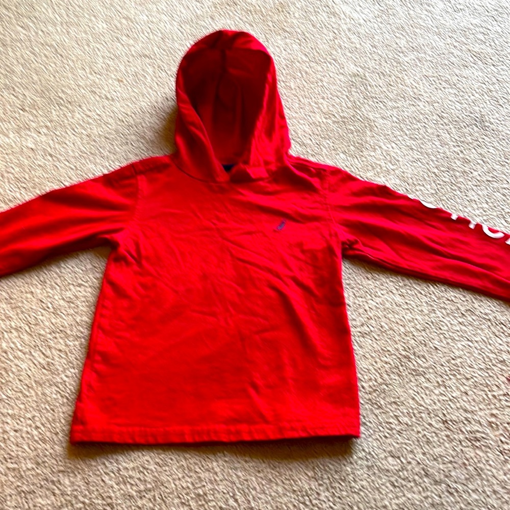 Red hooded long sleeve Nautica tee